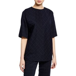 St. John Window Pane Double Faced Jersey Top In Navy Multi